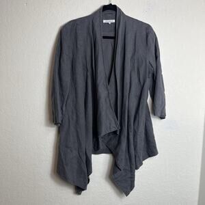 Annabelle Grey Linen Open Front Cardigan draped, 3/4 sleeve, breathable, size 10